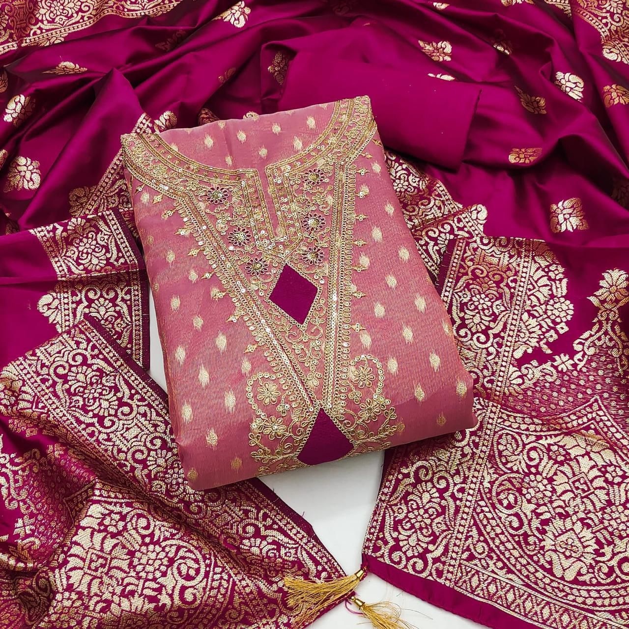Pink Butti Woven Shimmer Salwar Suit