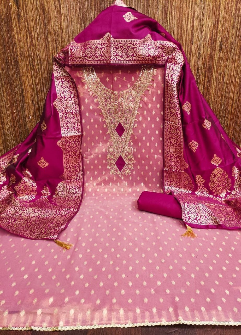 Pink Butti Woven Shimmer Salwar Suit