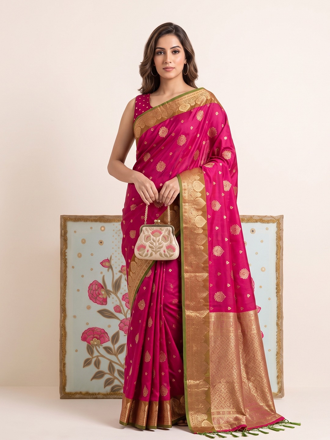 Pink Butti Woven Work Silk Saree