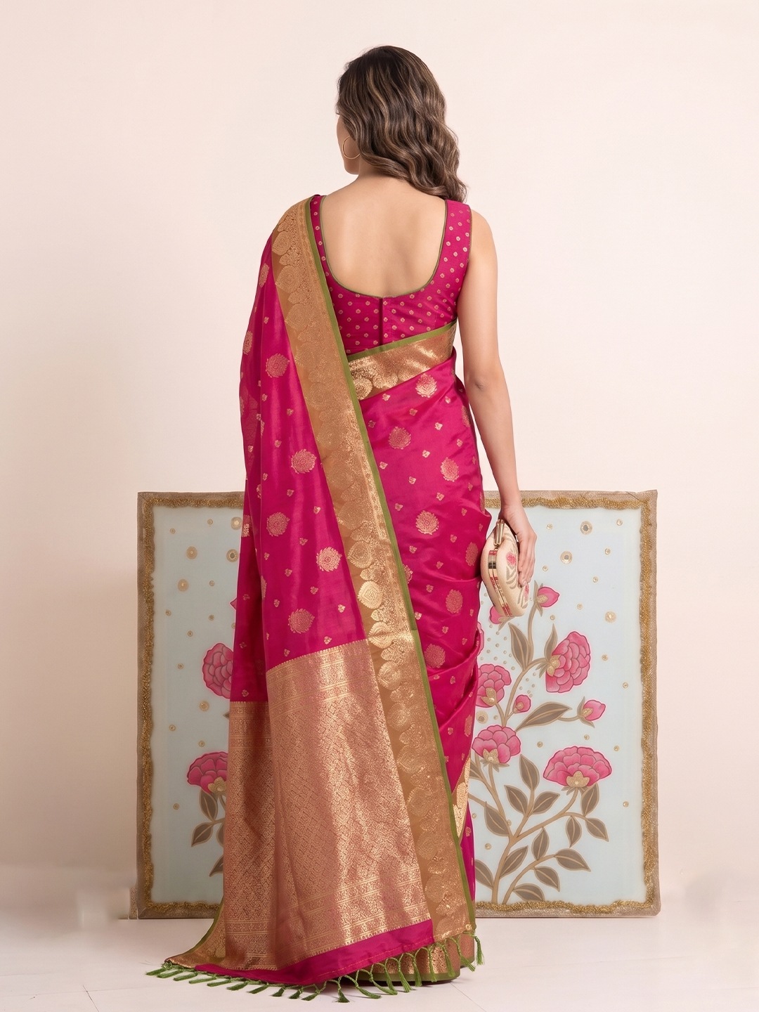 Pink Butti Woven Work Silk Saree — alternate view