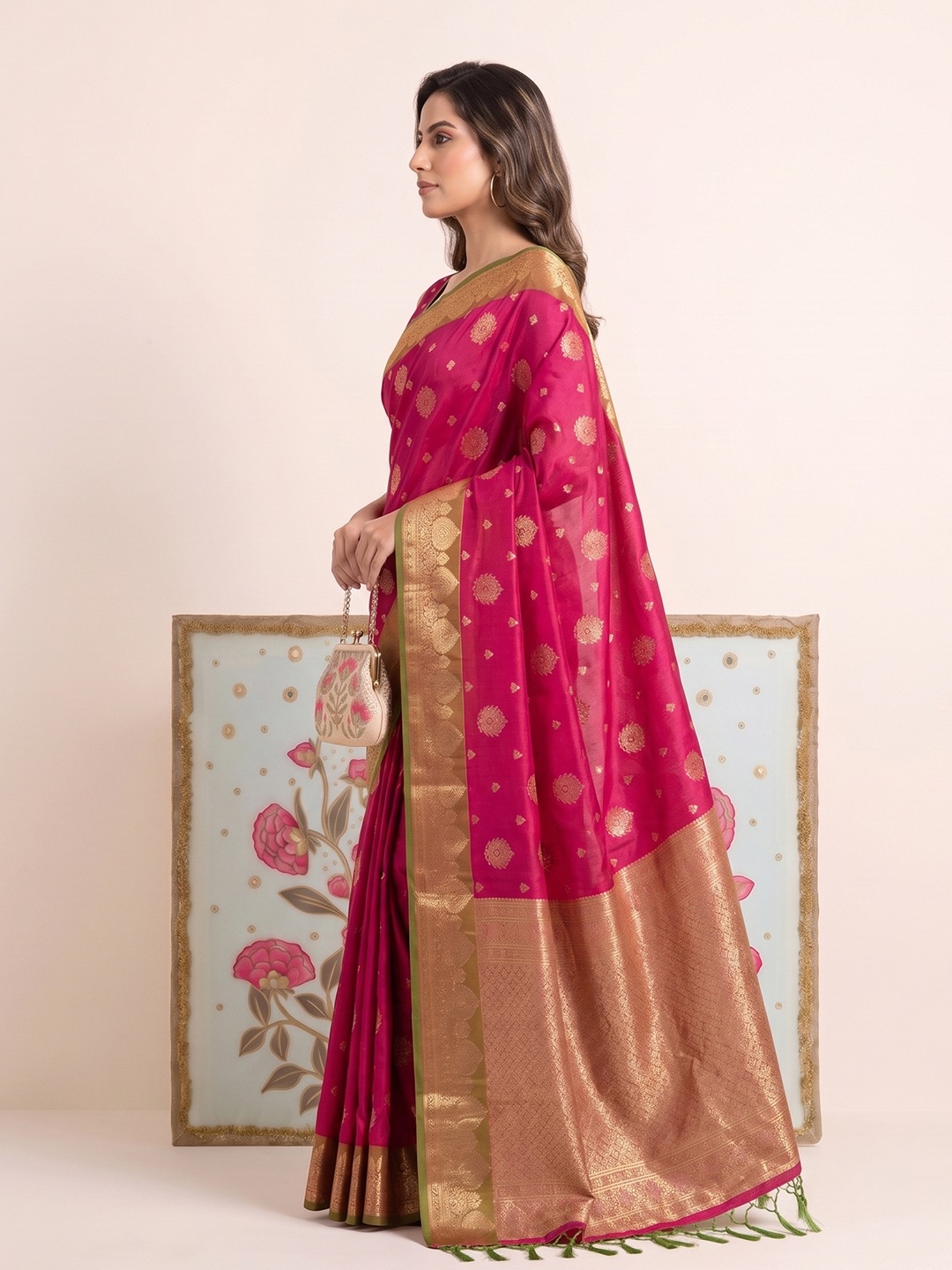 Pink Butti Woven Work Silk Saree
