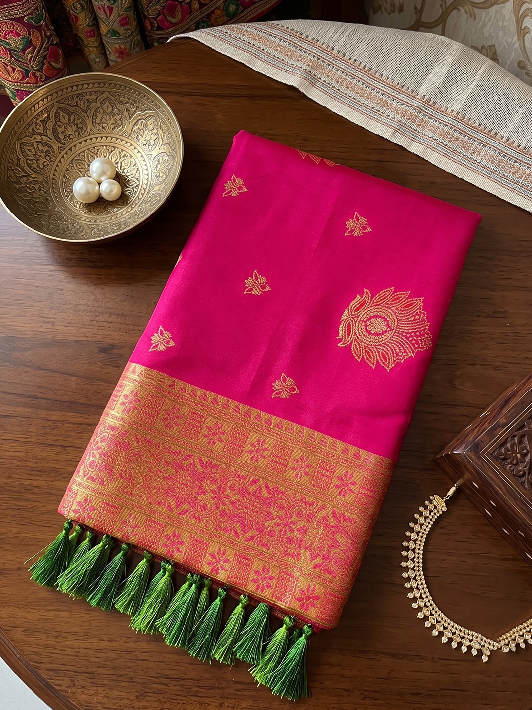 Pink Butti Woven Work Silk Saree