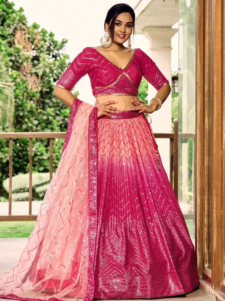 Pink CHINON Lehenga Choli With Dupatta