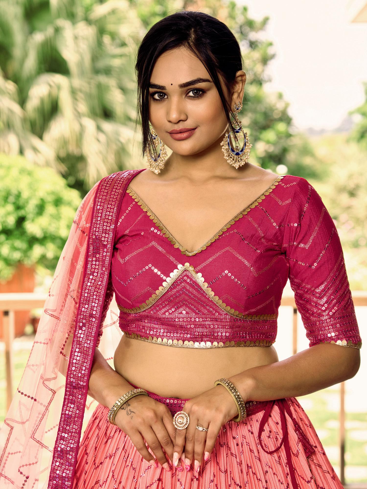 Pink CHINON Lehenga Choli With Dupatta — alternate view