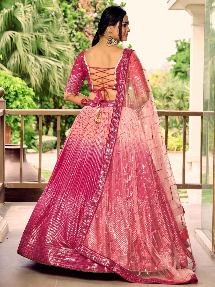 Pink CHINON Lehenga Choli With Dupatta