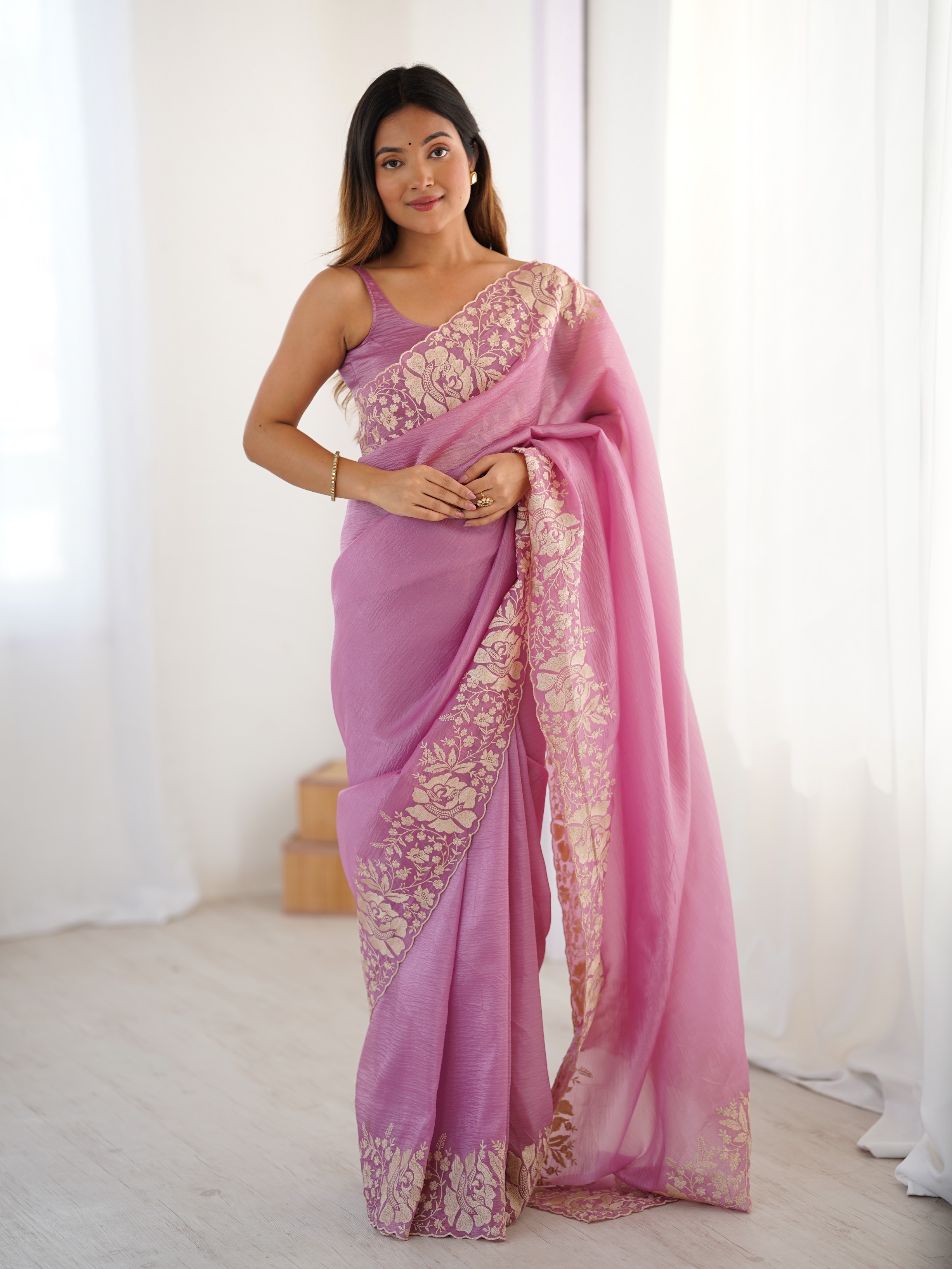 Pink Candy Crush Embroidered Saree