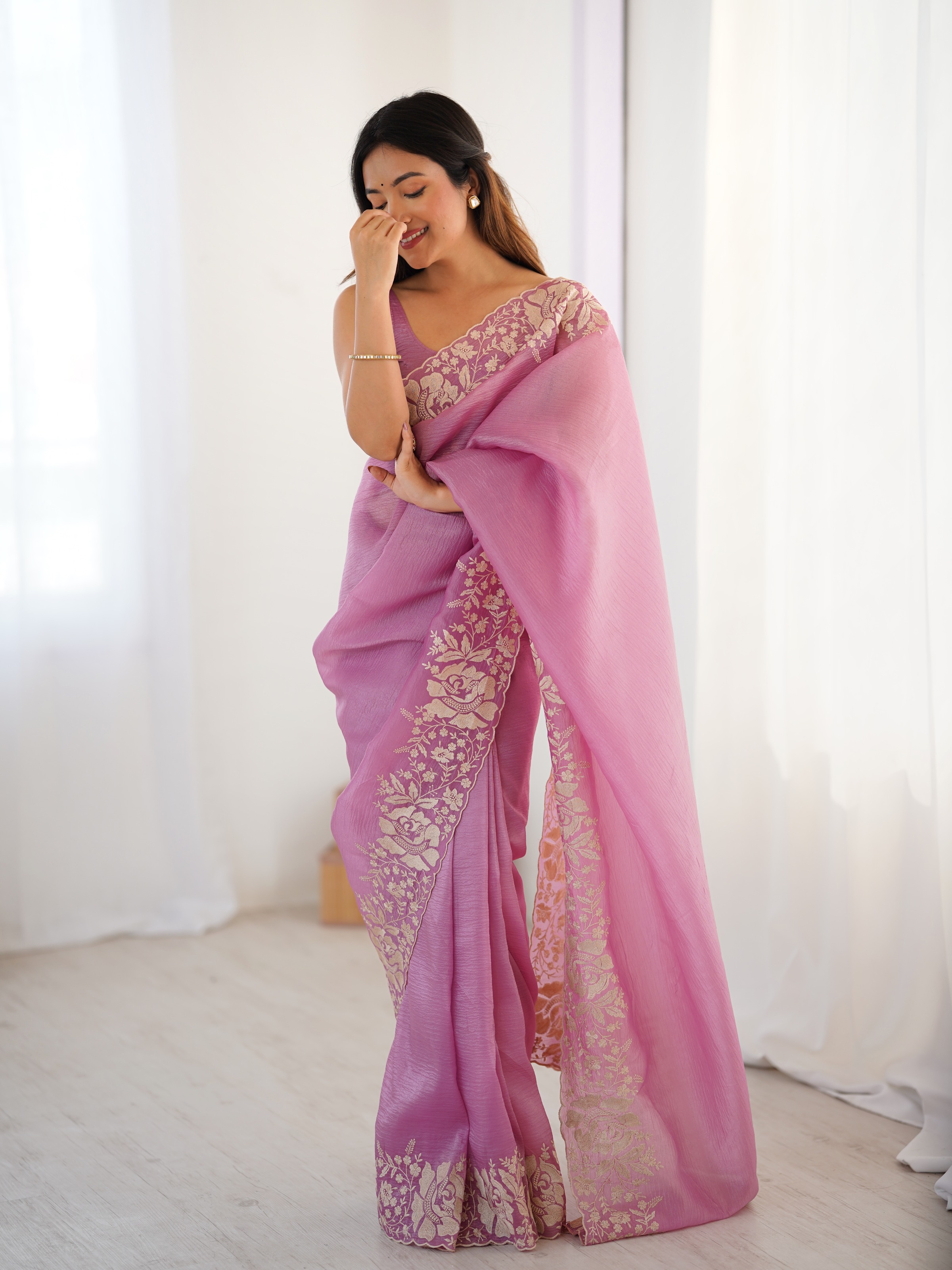 Pink Candy Crush Embroidered Saree — alternate view