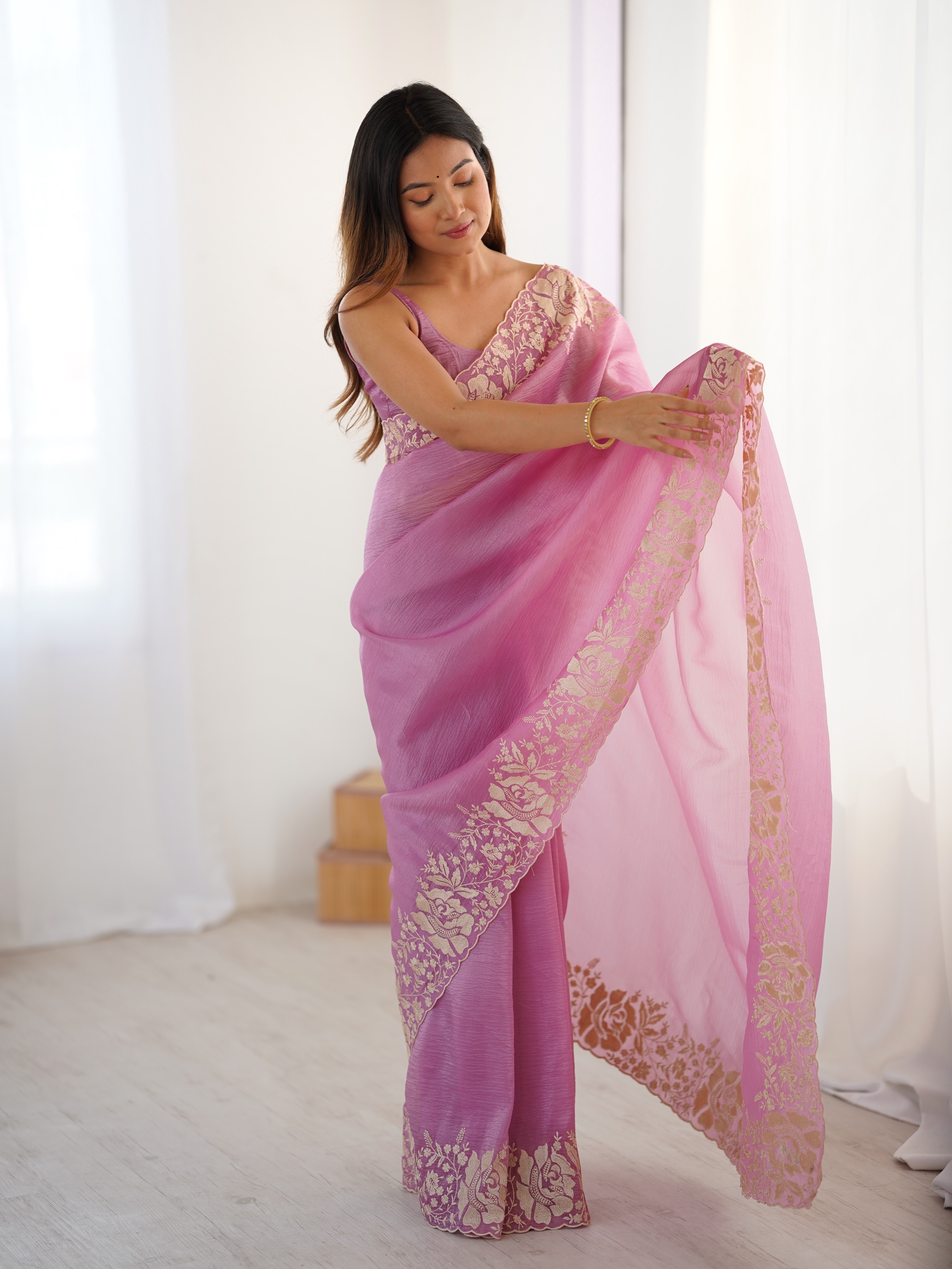Pink Candy Crush Embroidered Saree