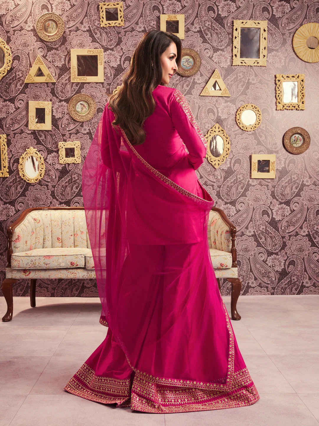 Pink Chanderi Designer Embroidered Readymade Suit Set — alternate view