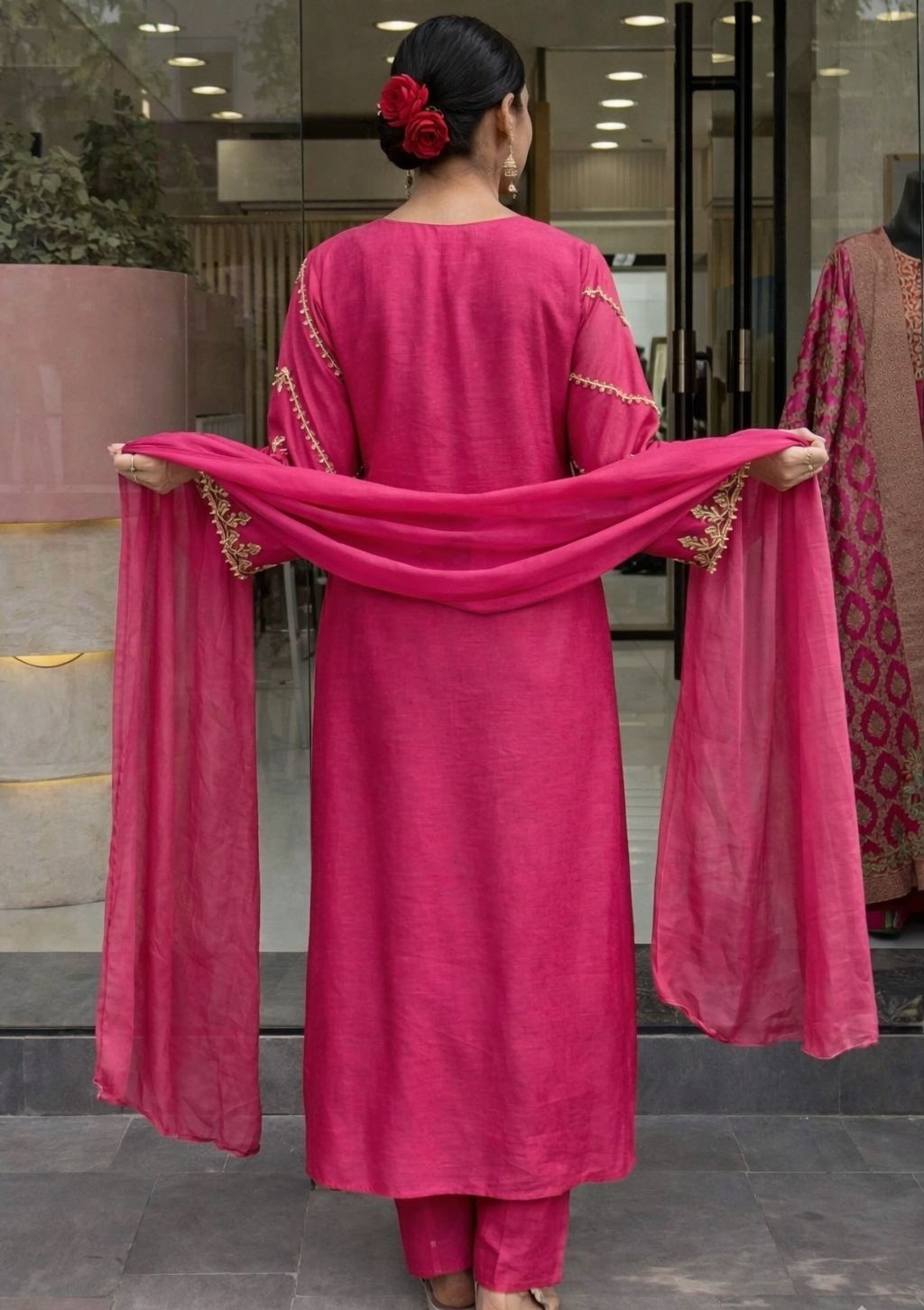 Pink Chanderi EmbroidePink Kurta Set — alternate view