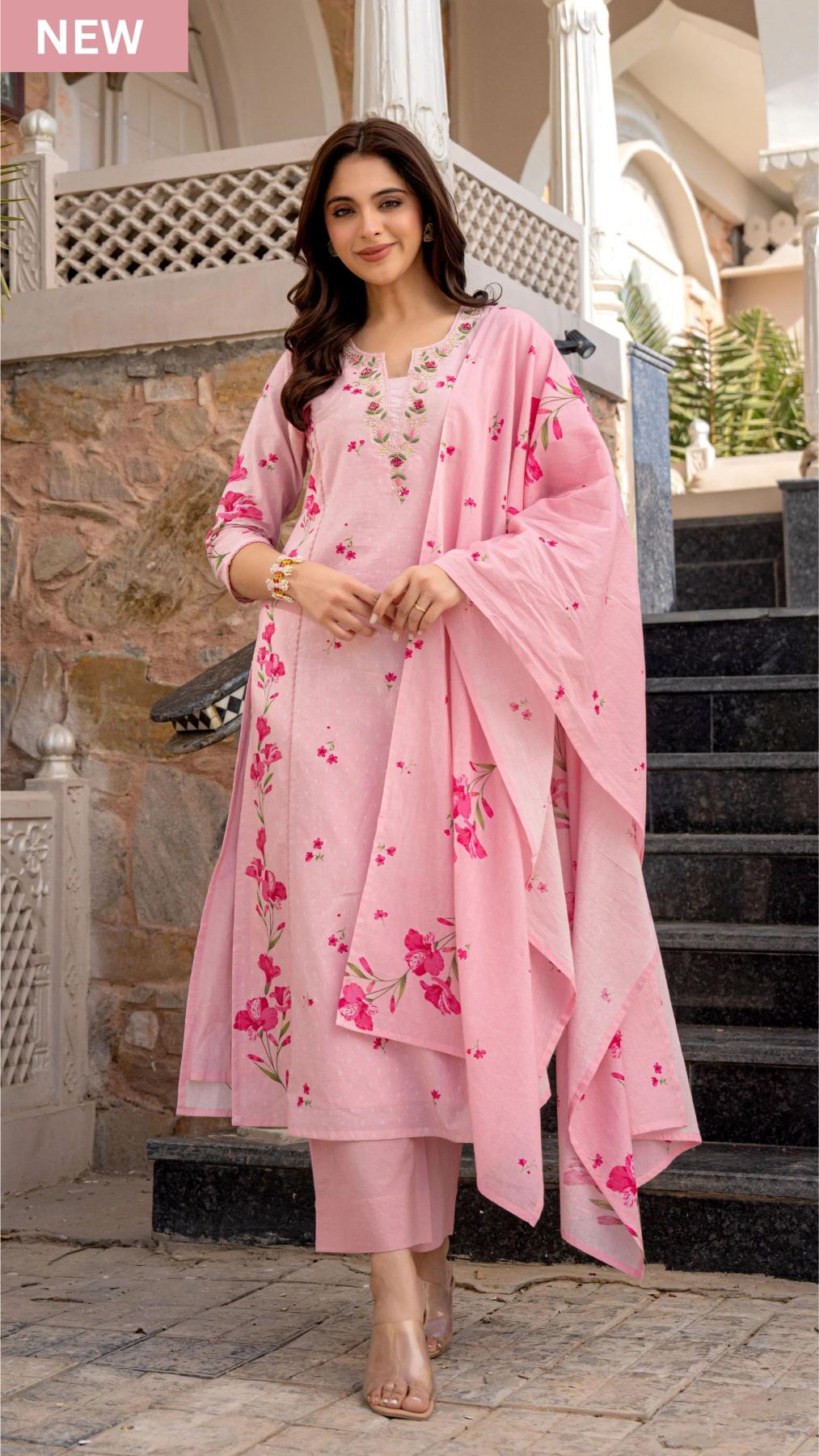 Pink Chanderi Readymade Suits