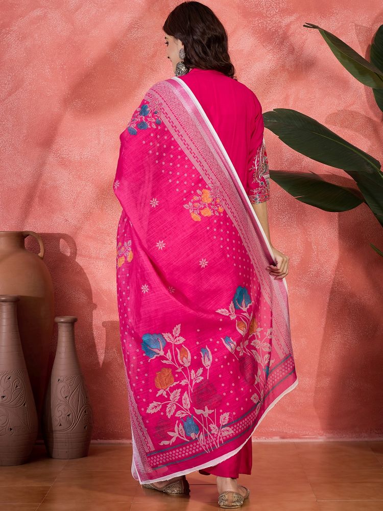 Pink Chanderi Silk Embroidered Palazzo Suit — alternate view