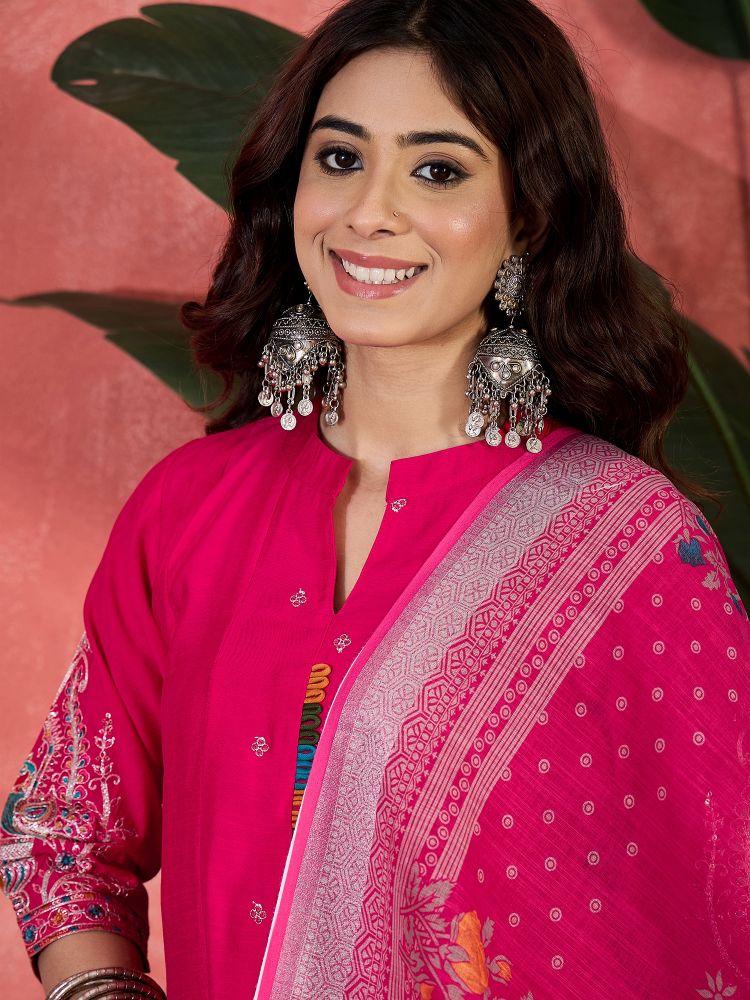 Pink Chanderi Silk Embroidered Palazzo Suit
