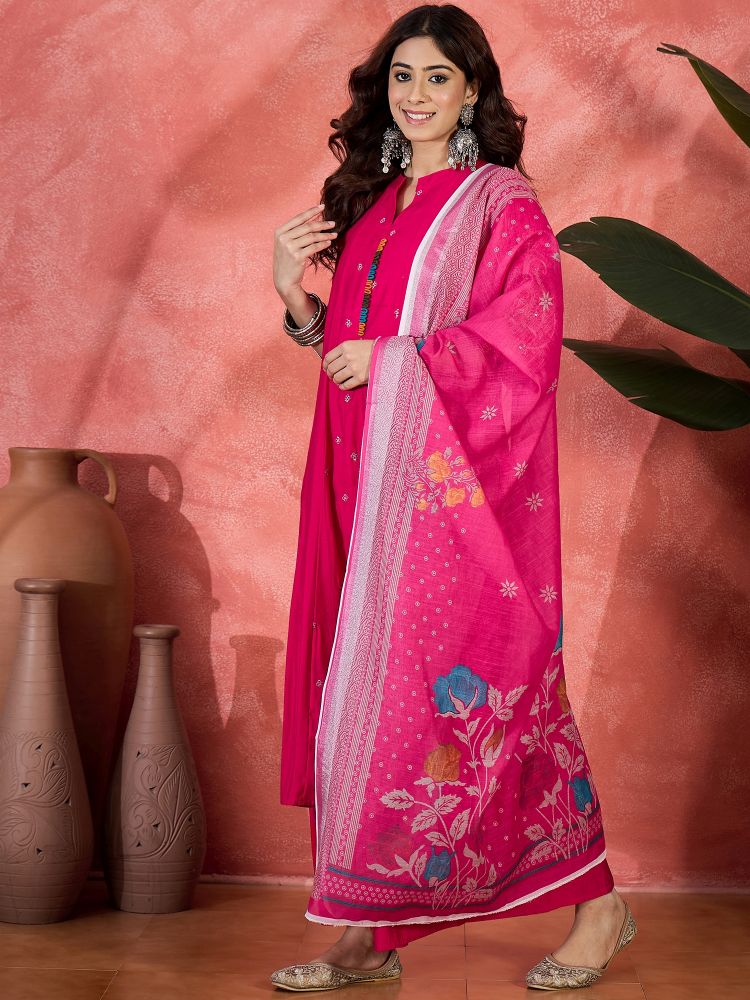 Pink Chanderi Silk Embroidered Palazzo Suit