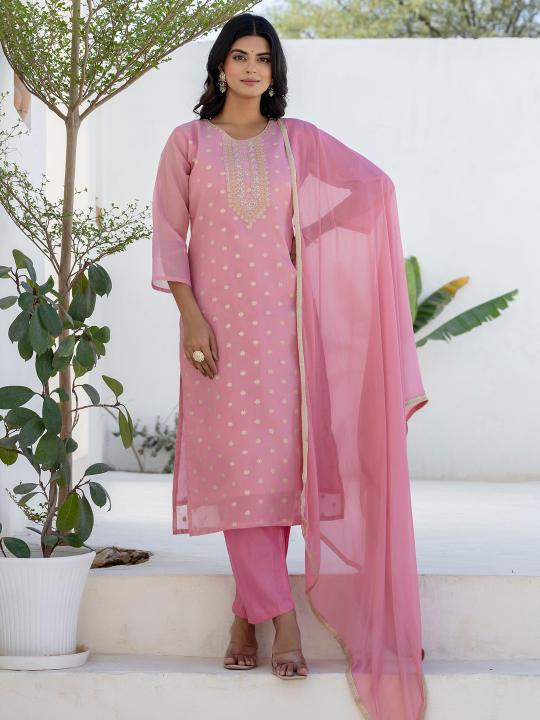 Pink Chanderi Silk Readymade Suit