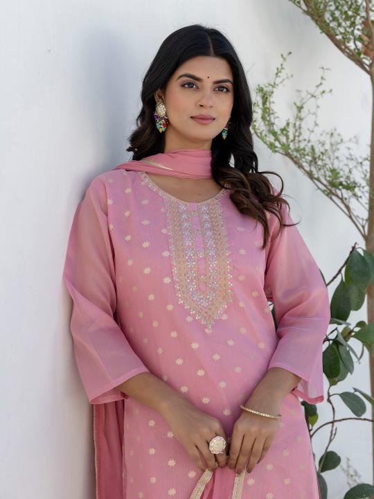 Pink Chanderi Silk Readymade Suit