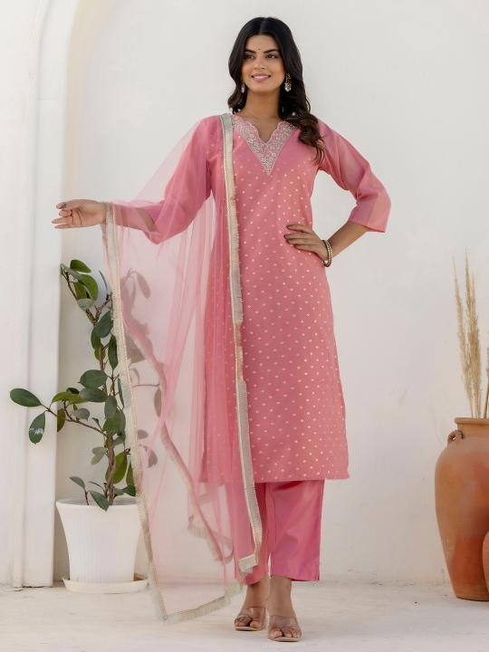 Pink Chanderi Silk Readymade Suits