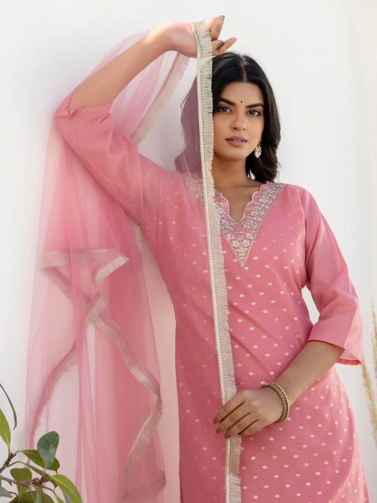 Pink Chanderi Silk Readymade Suits
