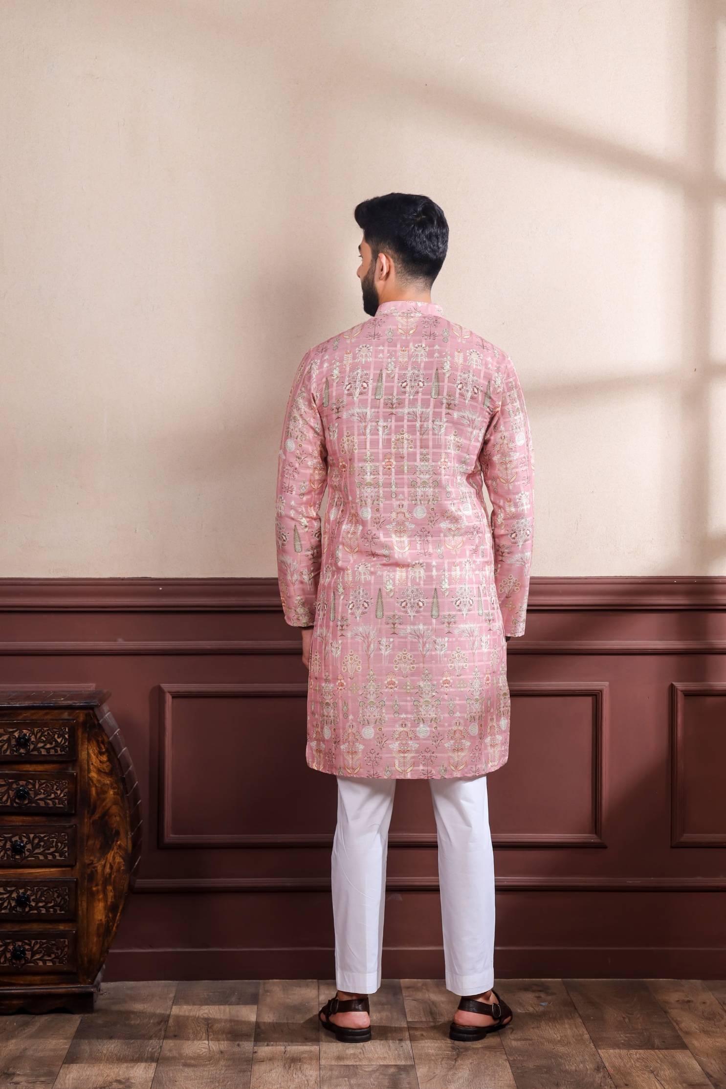 Pink Checks Printed Cotton Kurta Pyjama — alternate view