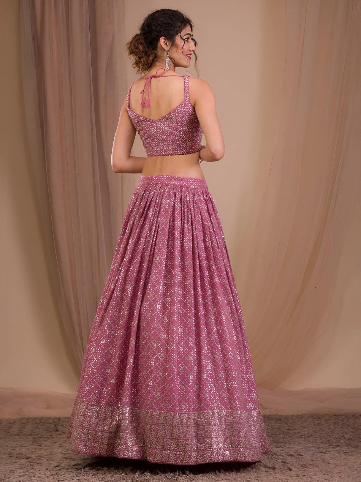 Pink Chevron Sequins Georgette Lehenga Choli — alternate view