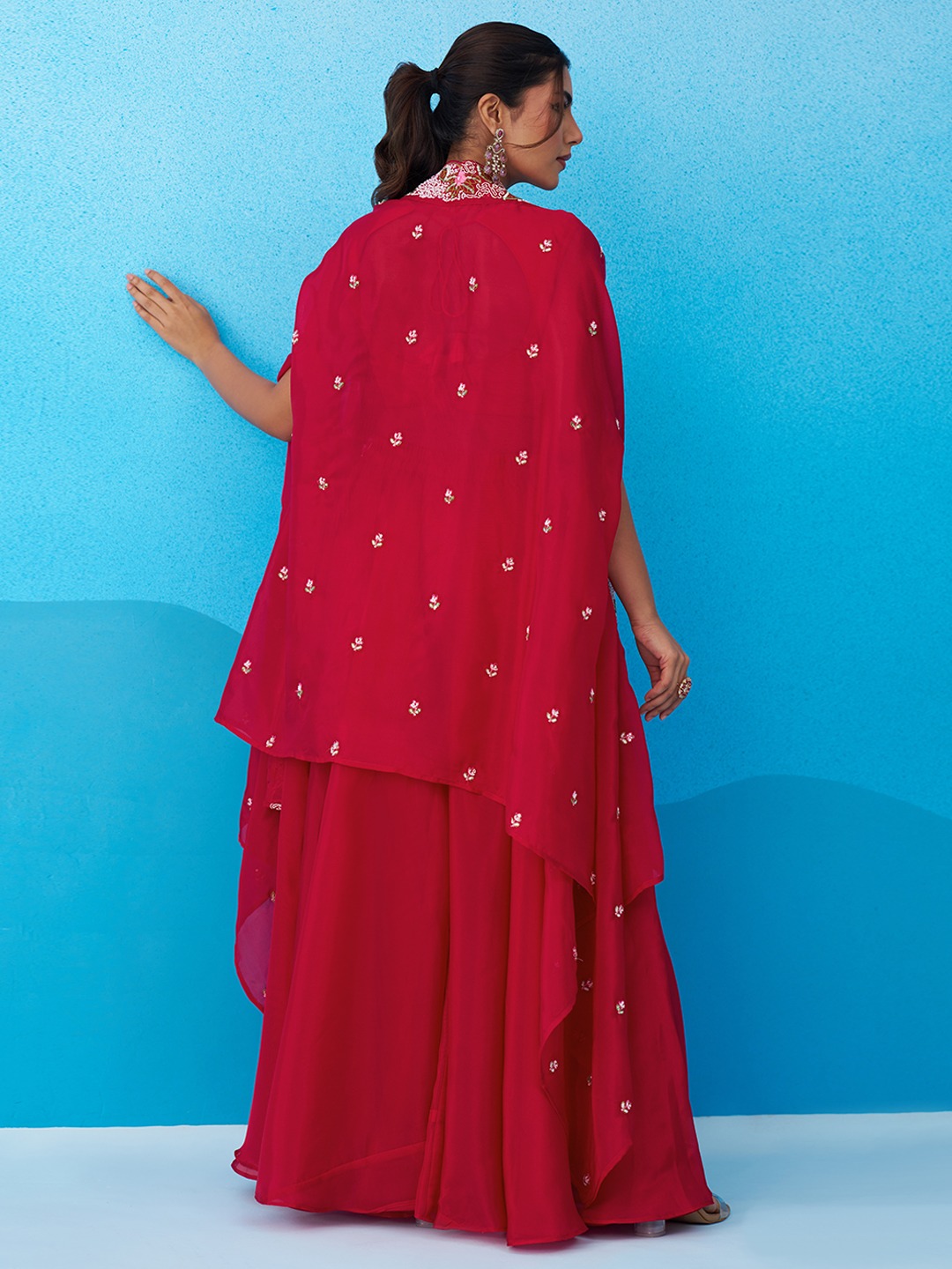Pink Chic Layered Embroidered Crepe Indo Western Set — alternate view