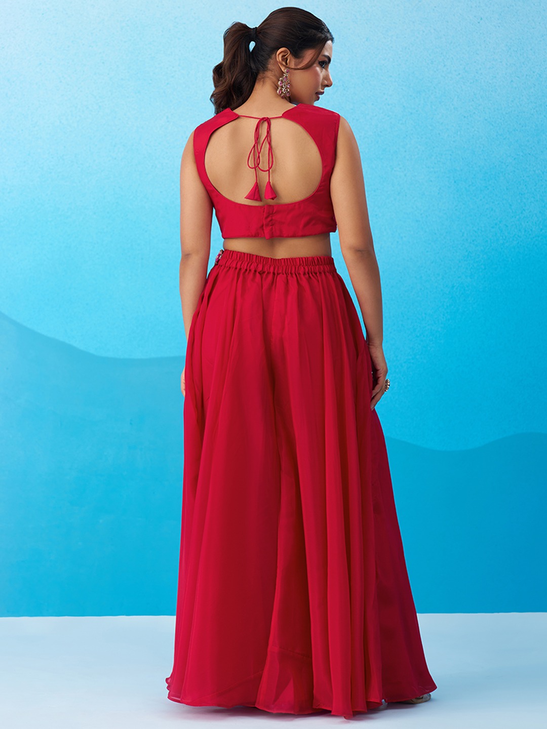 Pink Chic Layered Embroidered Crepe Indo Western Set