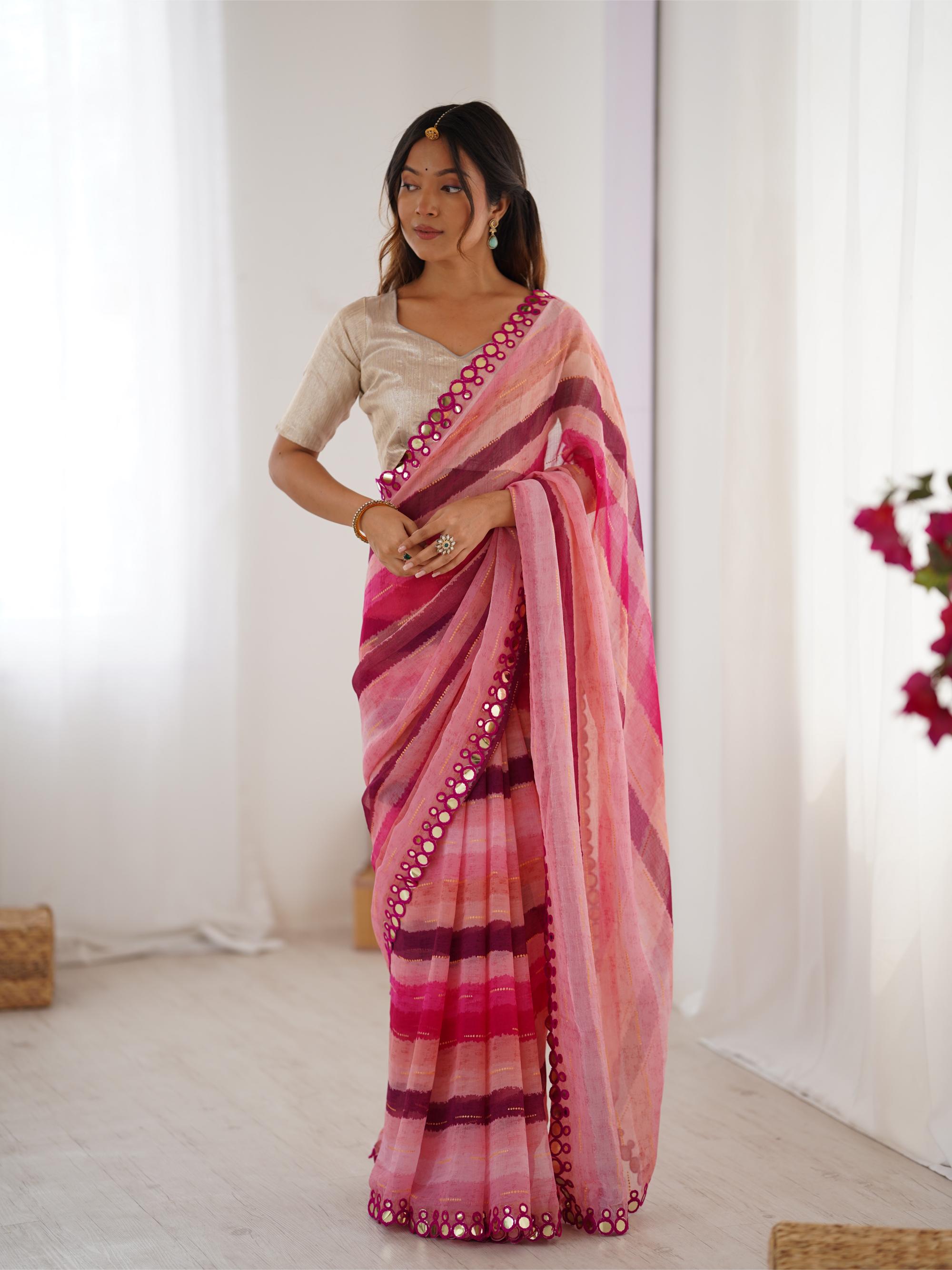 Pink Chiffon Saree