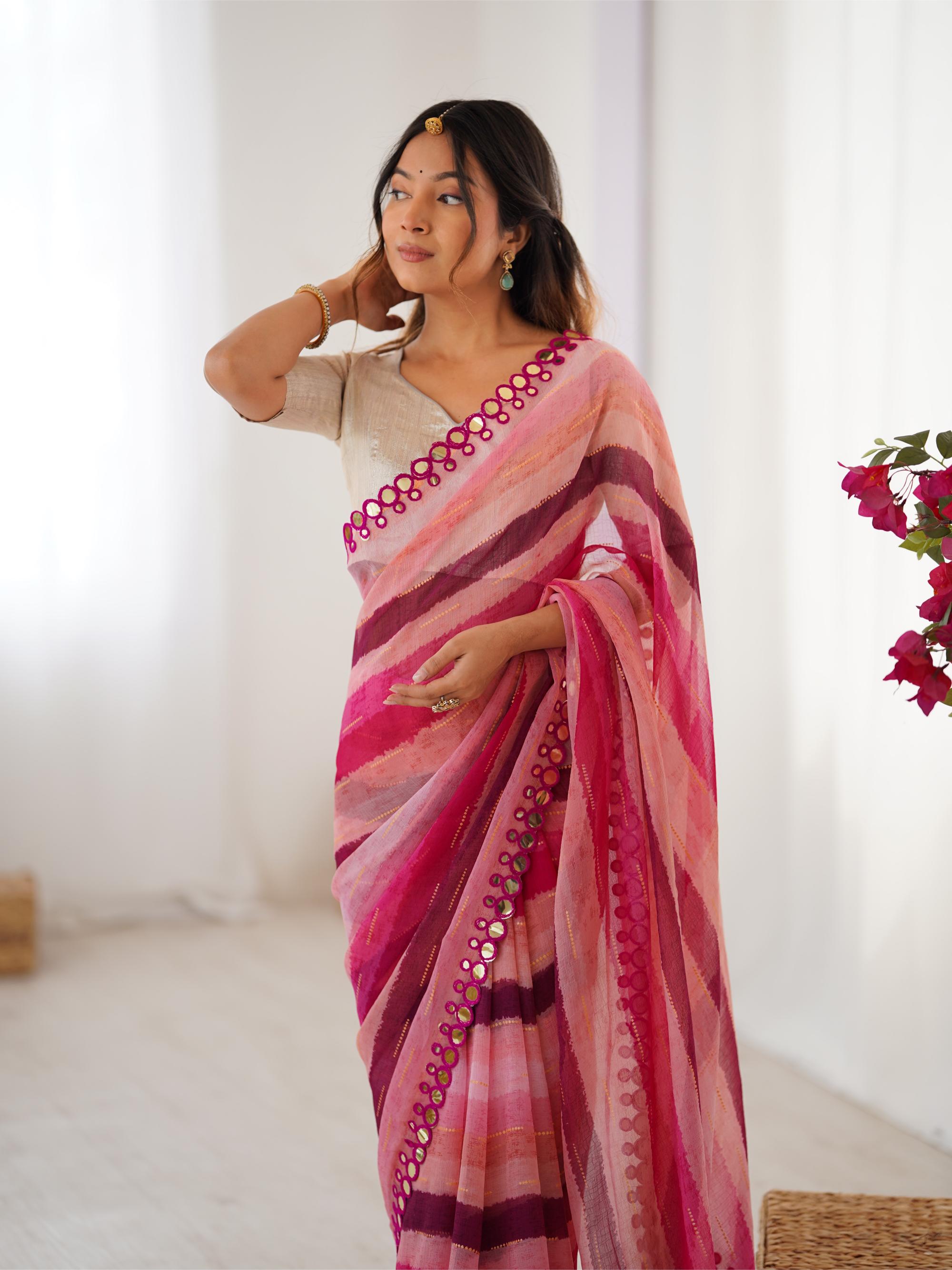 Pink Chiffon Saree