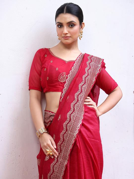 Pink Chiffon Saree with Embroidery Work
