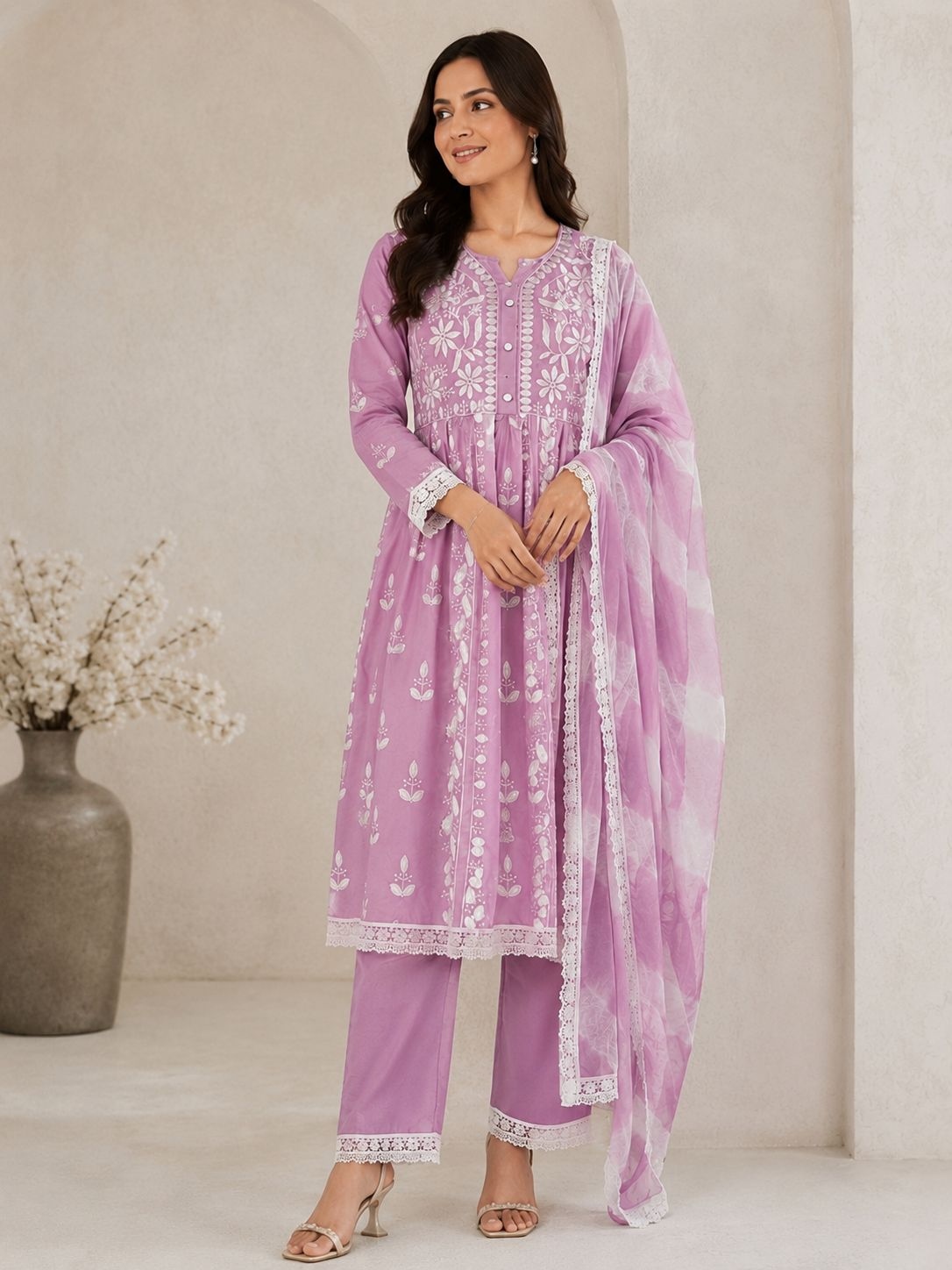 Pink Chikankari Rayon Anarkali Suit