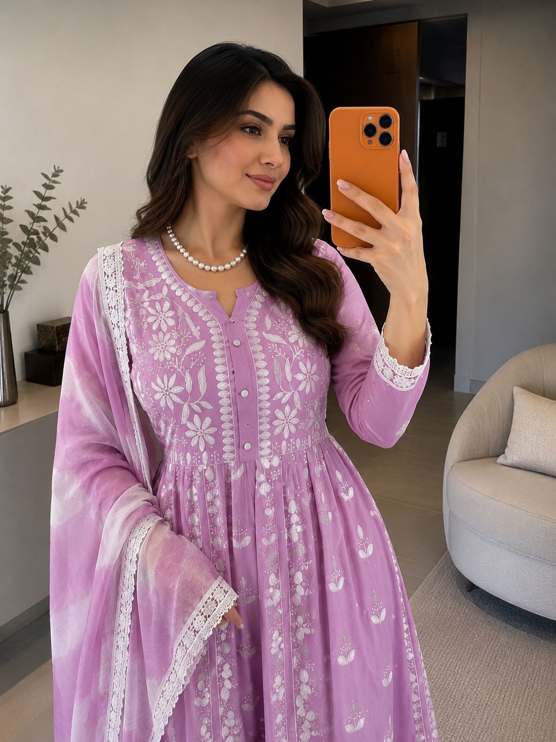 Pink Chikankari Rayon Anarkali Suit — alternate view
