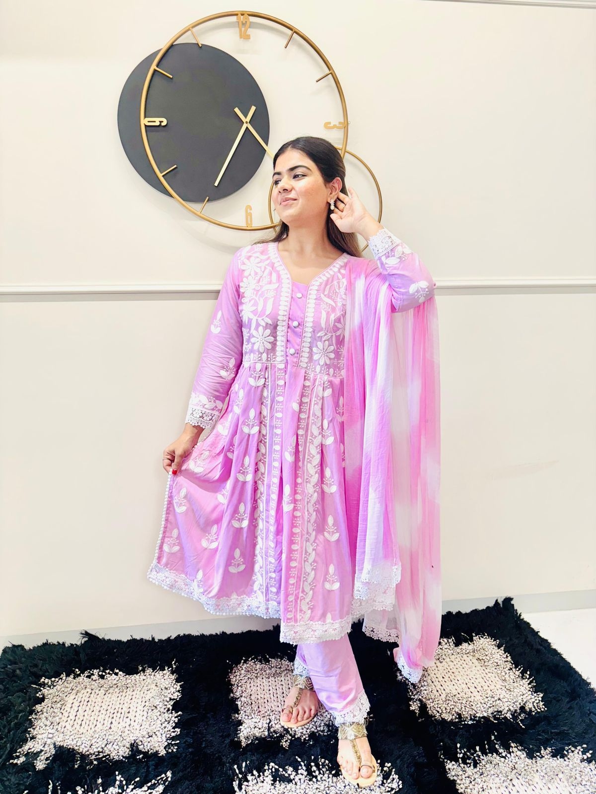 Pink Chikankari Rayon Anarkali Suit
