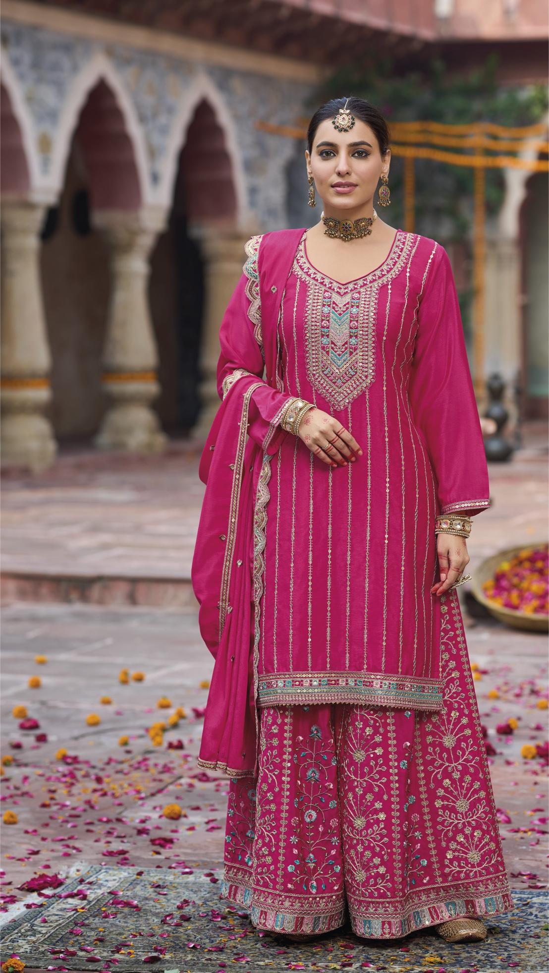 Pink Chinnon Palazzo Suit