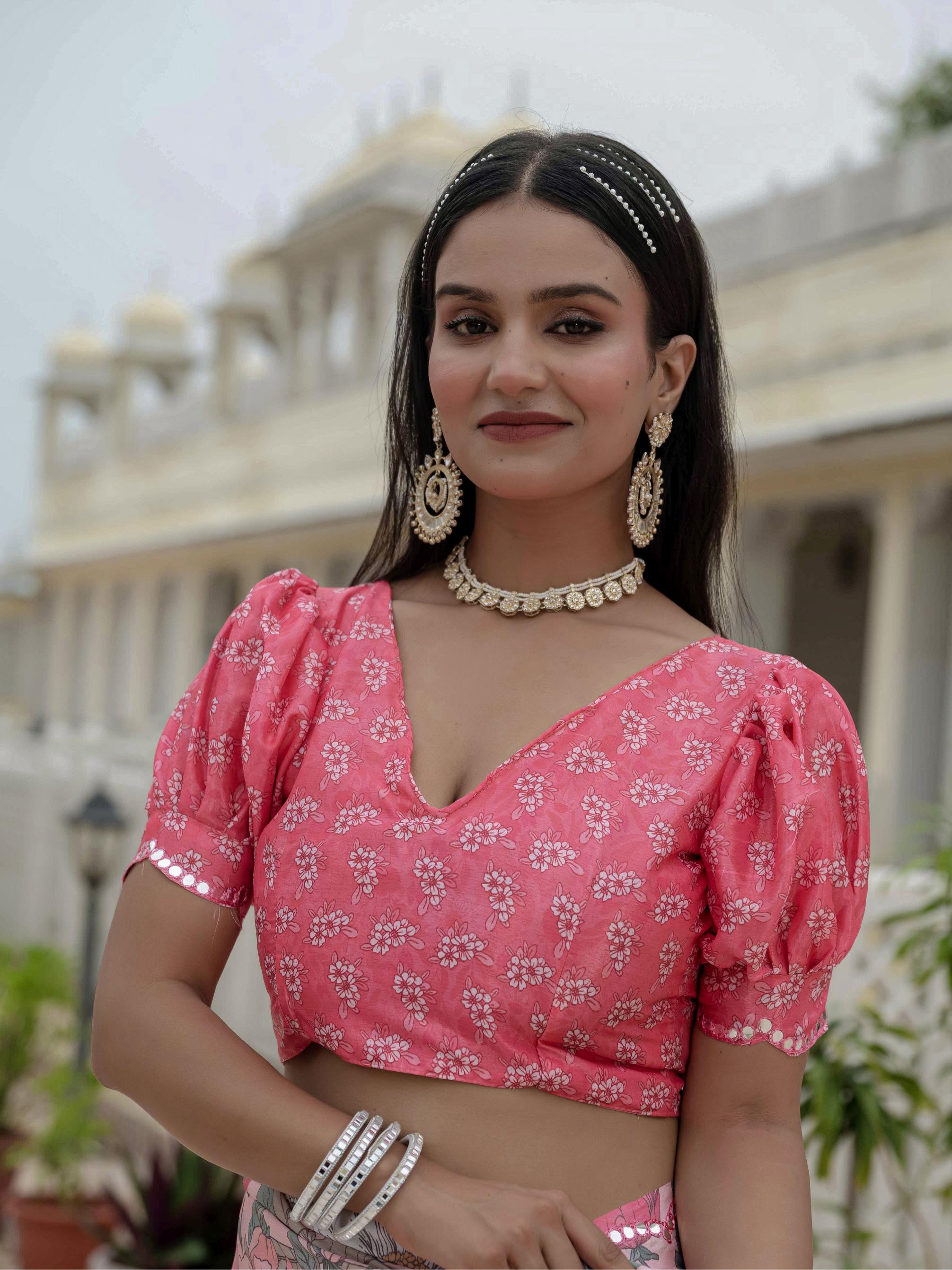 Pink Chinnon Ready To Wear Saree