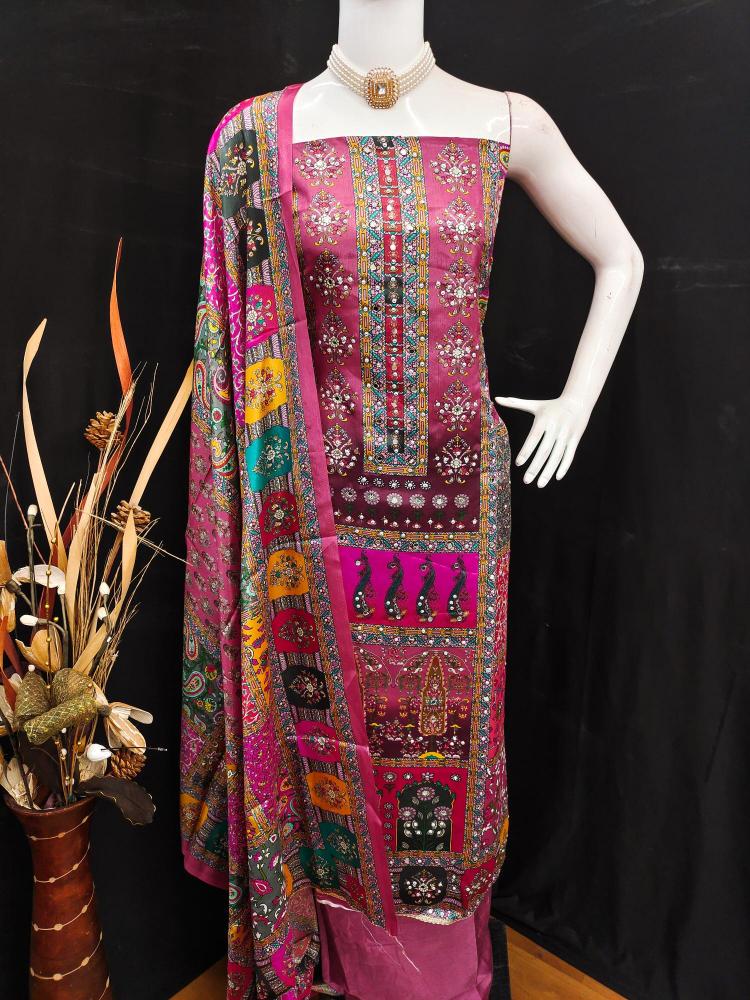 Pink Chinon Designer Printed Salwar Suit