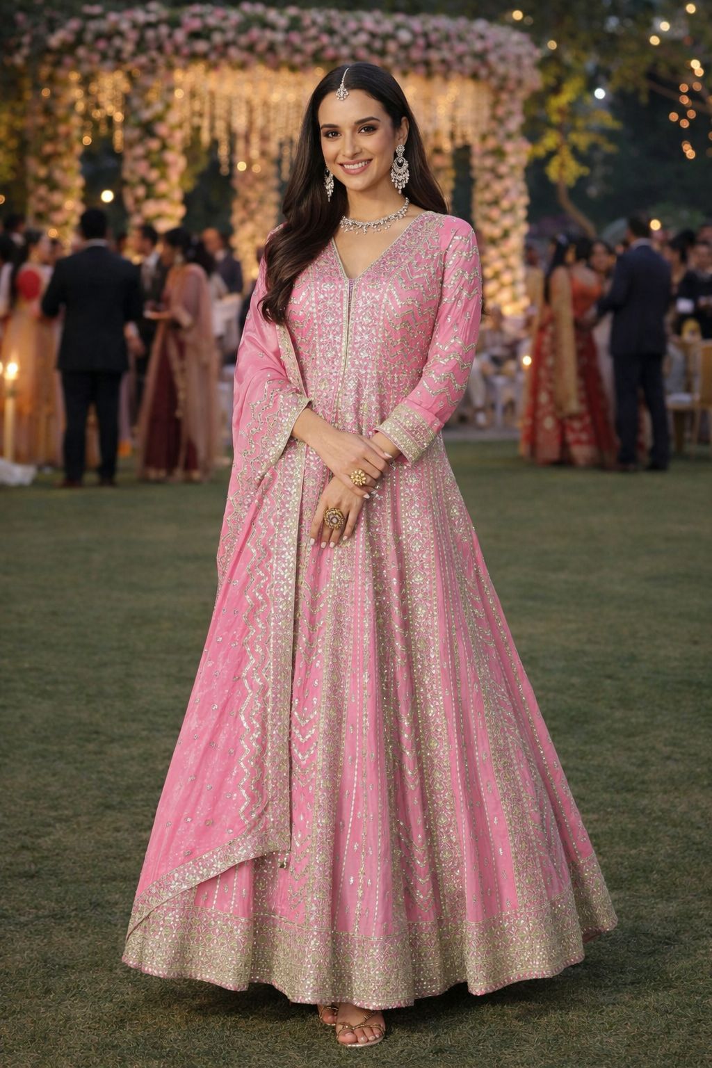 Pink Chinon Embroidered Anarkali Gown