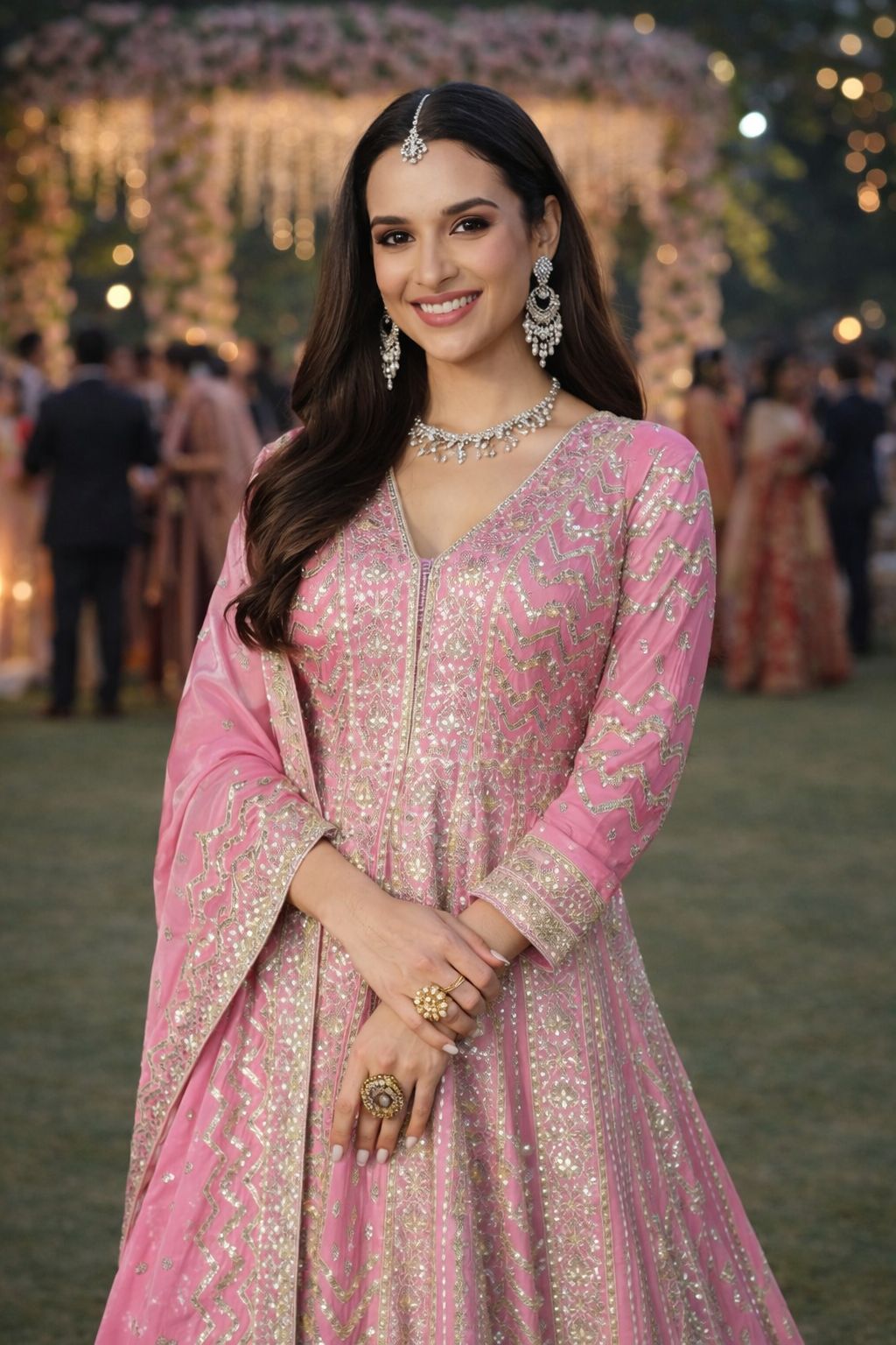 Pink Chinon Embroidered Anarkali Gown