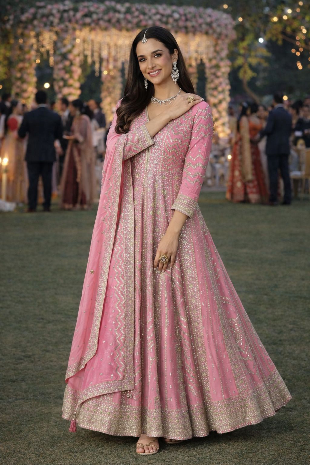 Pink Chinon Embroidered Anarkali Gown
