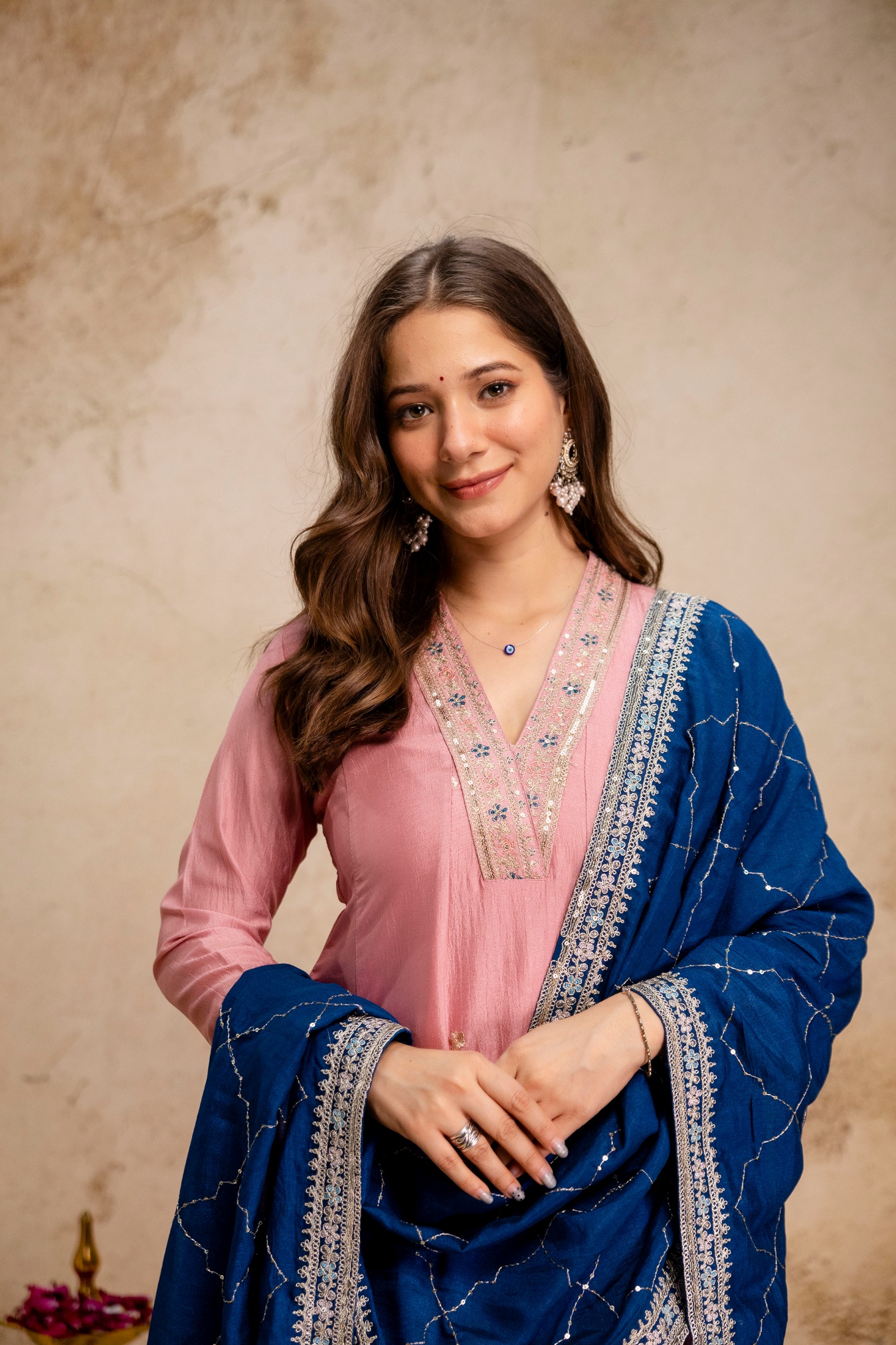Pink Chinon Embroidered Anarkali Kurta Set