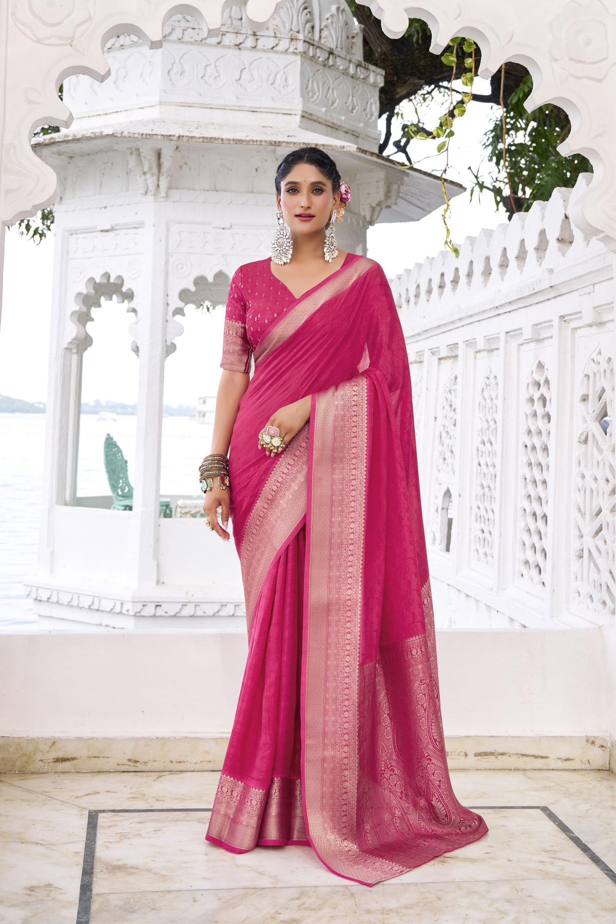 Pink Chinon Zari Designer Saree