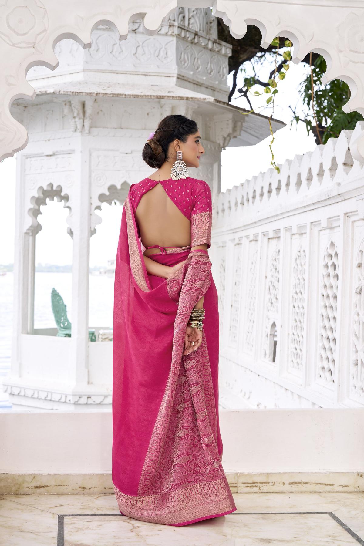 Pink Chinon Zari Designer Saree — alternate view