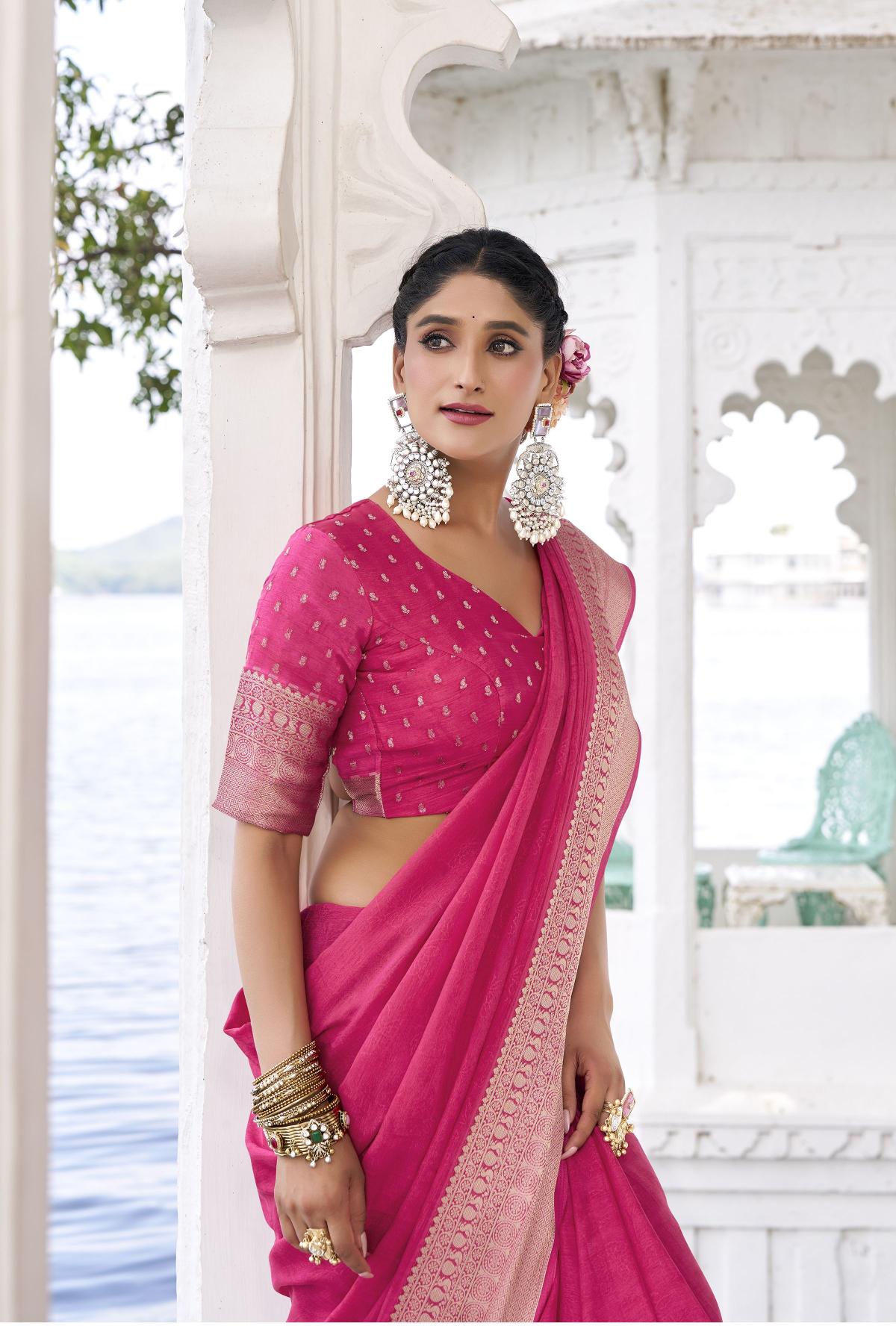 Pink Chinon Zari Designer Saree