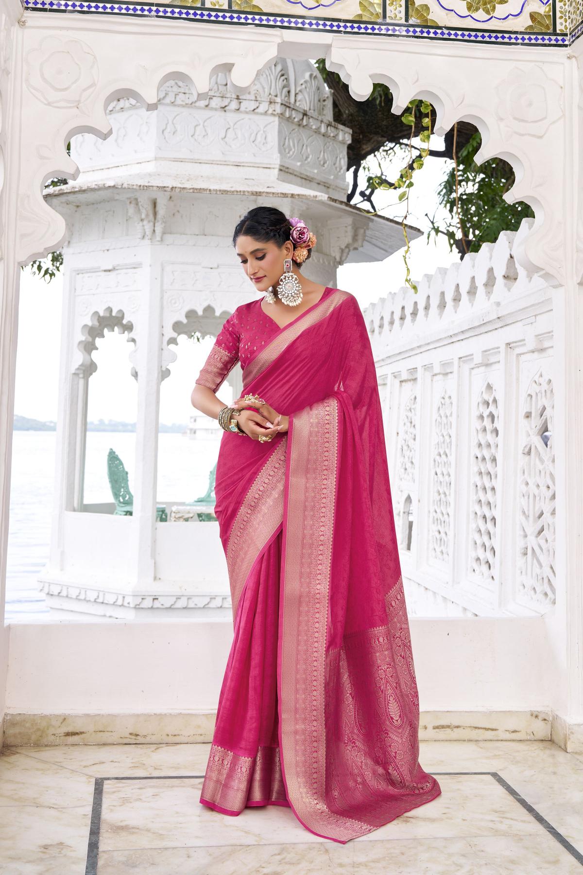 Pink Chinon Zari Designer Saree