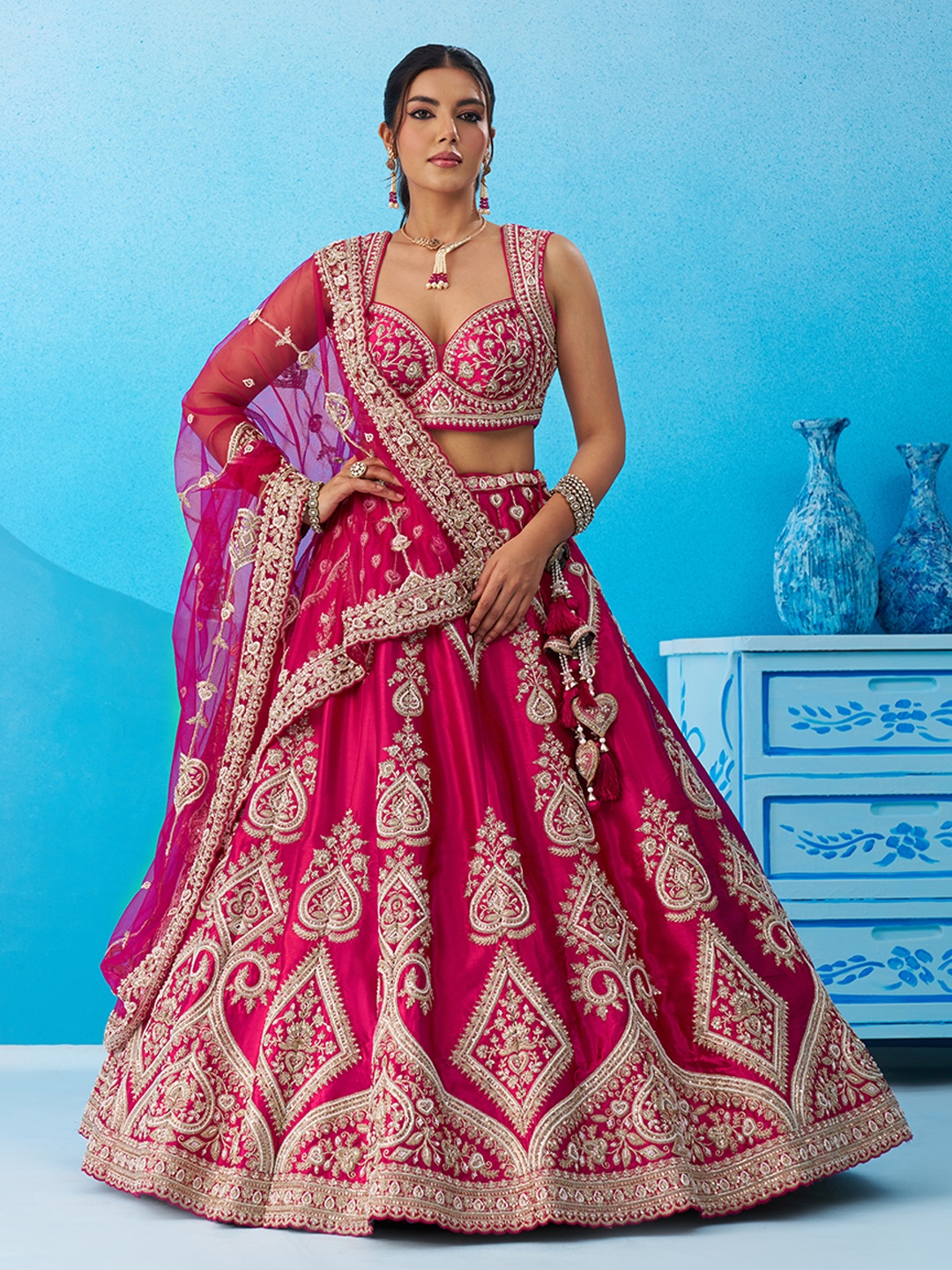 Pink Classic Sequins Embroidered Silk Bridal Lehenga
