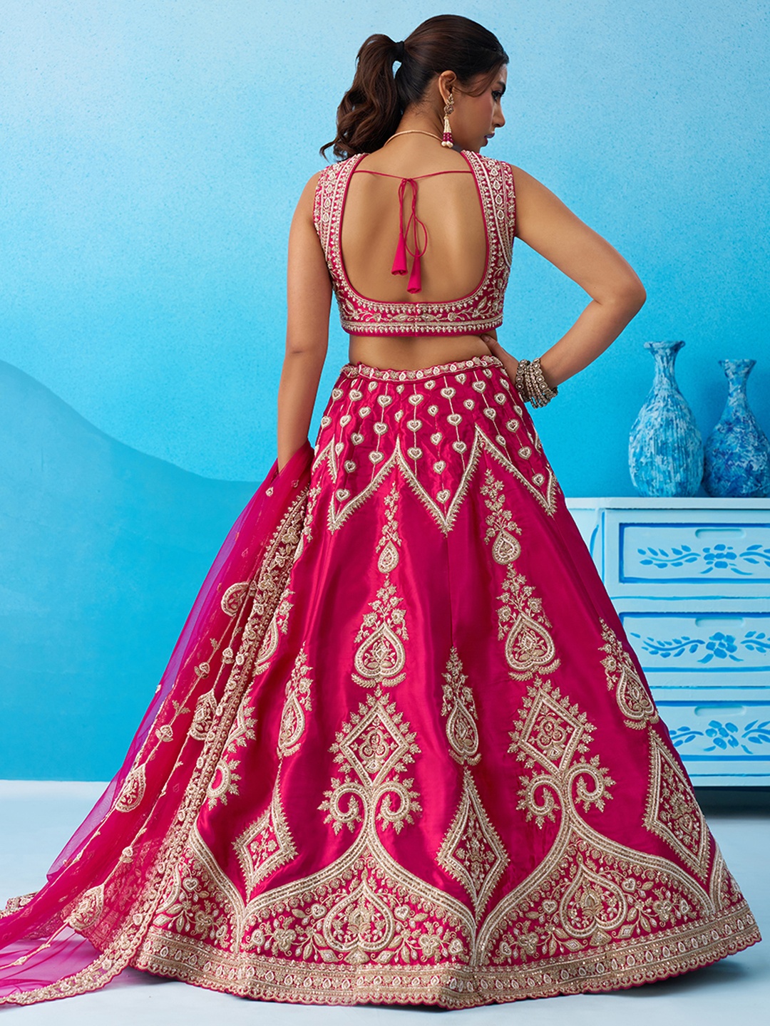 Pink Classic Sequins Embroidered Silk Bridal Lehenga — alternate view