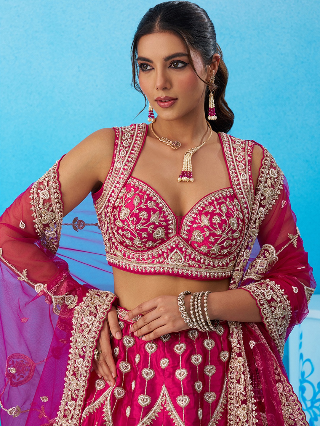 Pink Classic Sequins Embroidered Silk Bridal Lehenga
