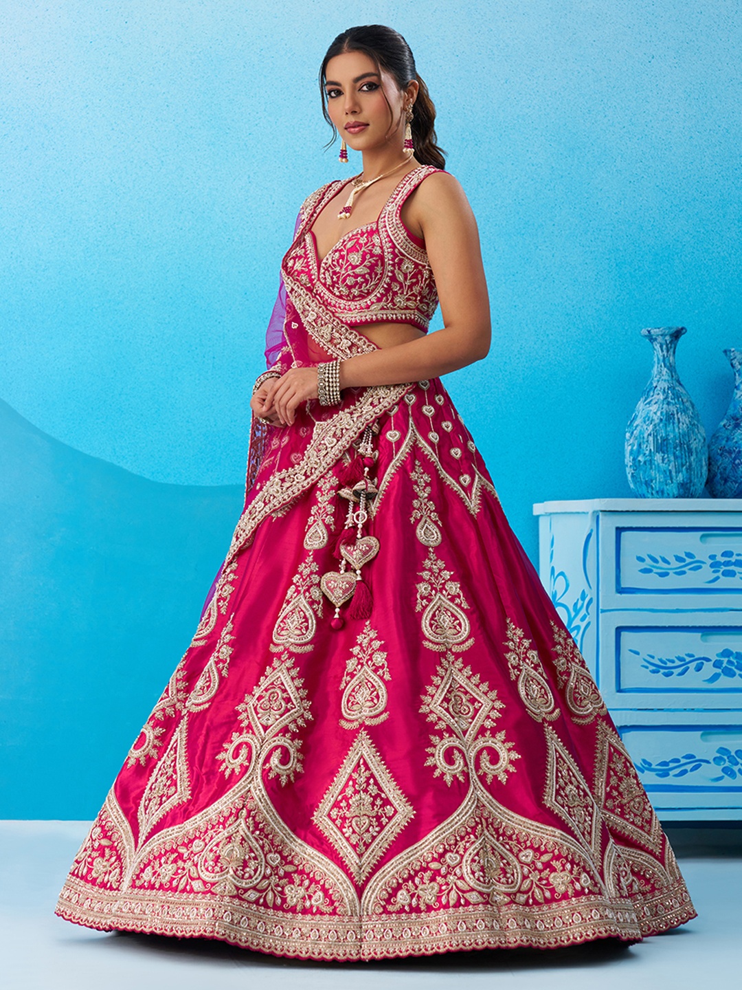 Pink Classic Sequins Embroidered Silk Bridal Lehenga