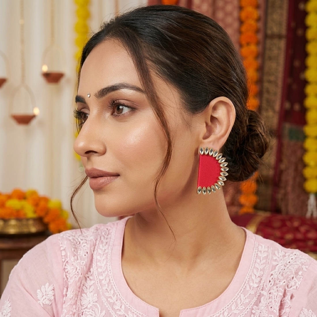Pink Contemporary Stone Stud Earrings