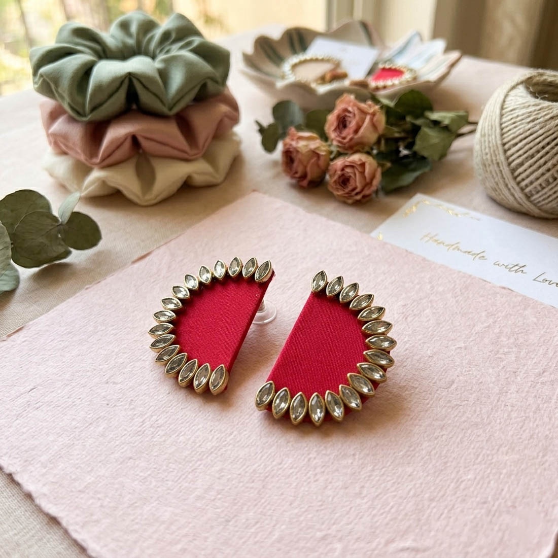 Pink Contemporary Stone Stud Earrings — alternate view