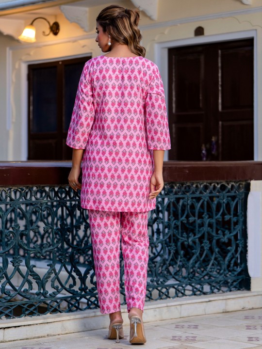 Pink Cotton Blend Designer Printed Co-Ord Set — alternate view